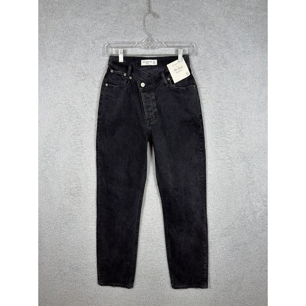 NWT Abercrombie & Fitch The Dad High Rise Jeans Womens 24x29 Black Straight Leg